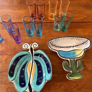 2 Clay Art serving dishes. Butterfly 8” x  6.75” and Margarita glass 7.5” x 7.5”